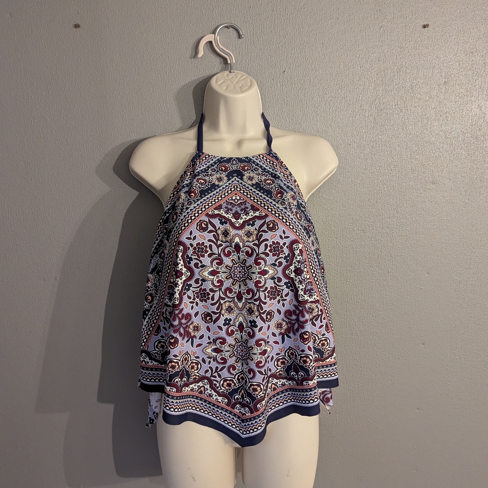 Kona Sol Paisley Halter Bikini Top - Blue and Red